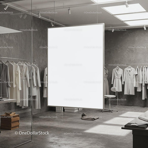 Minimalist Clothing Store Interior with Neutral Tones JPG Mockup Image