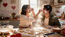 Couple Playfully Baking Heart Cookies Together in Kitchen