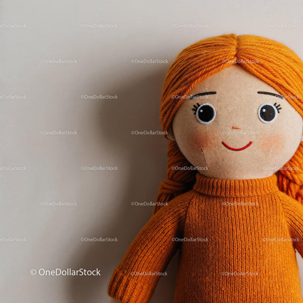 Orange Knit Sweater Doll With Yarn Hair