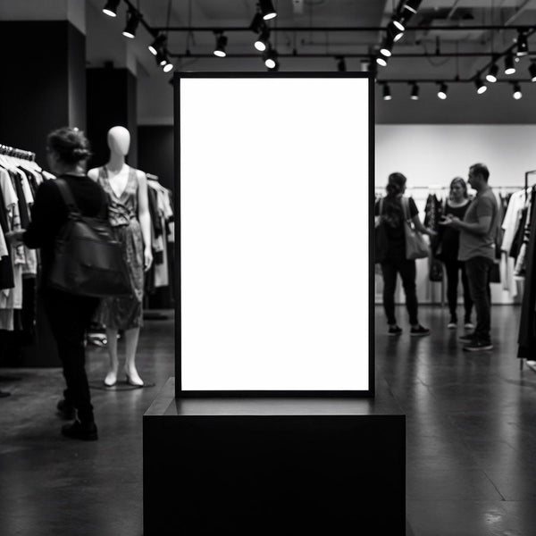 Blank Signboard in Modern Fashion Store Interior JPG Mockup Image