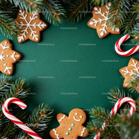 Festive Gingerbread Cookies and Candy Canes with Pine Branches