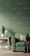 Green Living Room Sofa with Pillow and Houseplant in Modern Interior