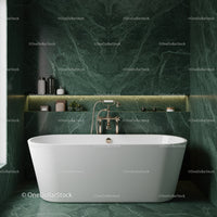 Elegant Green Marble Bathroom with Freestanding White Bathtub