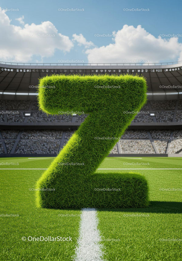 Green grass letter Z on soccer stadium field