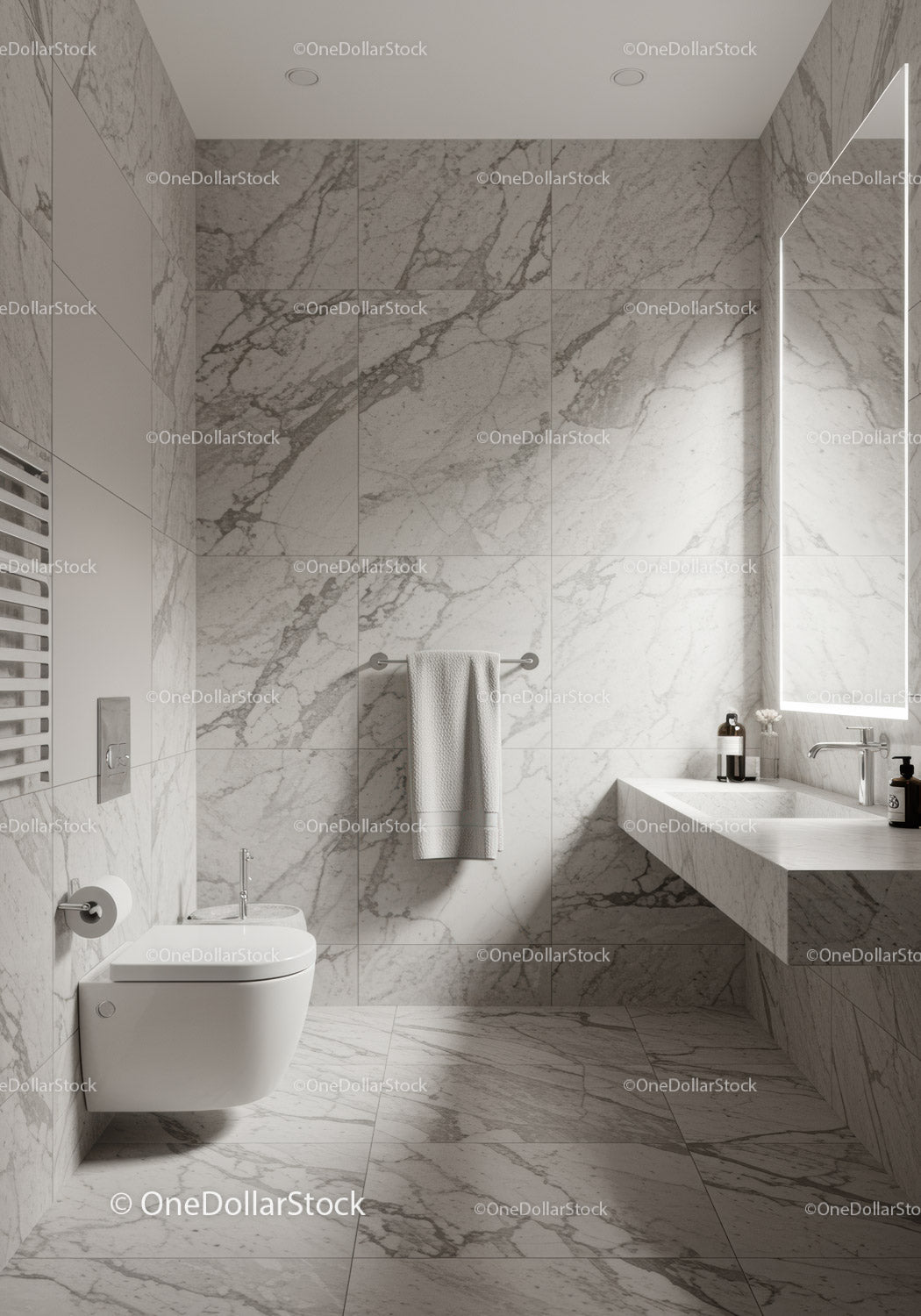 Luxury Marble Bathroom with Modern Fixtures and Natural Lighting