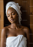Serene Young Woman Relaxing with Towel Wrap in Spa Setting