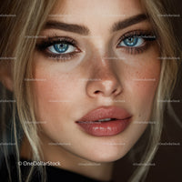 Close-up of a Young Woman with Blue Eyes and Blonde Hair