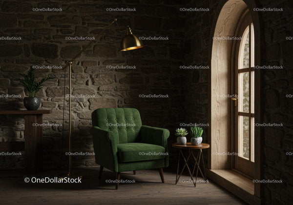 Cozy reading nook with green armchair and natural light