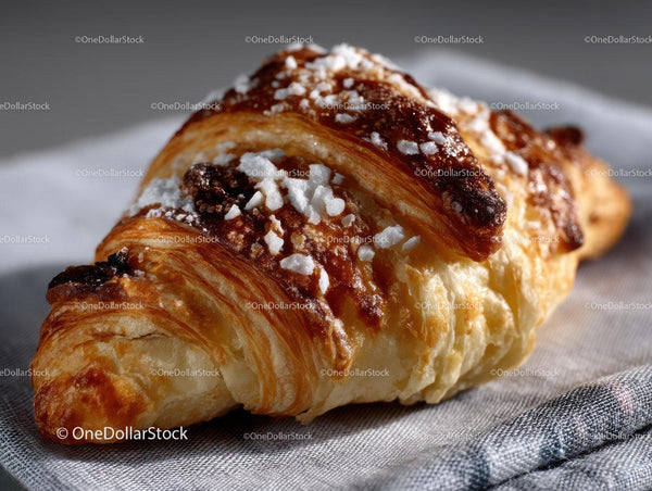 Croissant z Polewą Czekoladową i Cukrem Pudrem w Zbliżeniu