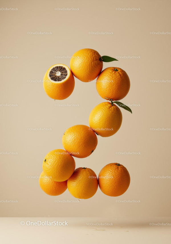 Number Two Shaped Arrangement of Fresh Oranges