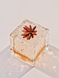 Star anise encased in a clear ice cube