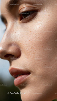 Close-up of natural skin texture and facial features