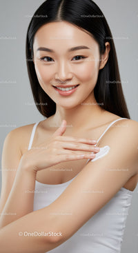 Young Woman Applying Lotion for Healthy Glowing Skin