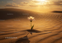 Single white flower blooming in desert sand dunes