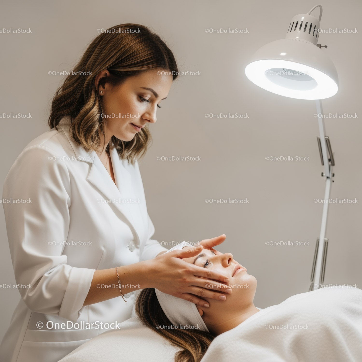 Kobieta poddawana relaksującemu zabiegowi na twarz w salonie spa