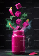 Vibrant Dragon Fruit Smoothie with Colorful Cubes Splash