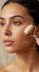 Young Woman Using Jade Roller for Facial Skin Rejuvenation