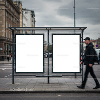 Empty advertising boards at urban bus stop street