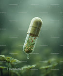 Herbal Capsules Filled with Preserved Plants and Medicinal Herbs
