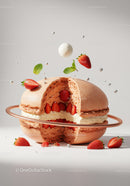 Strawberry Macaron Dessert with Cream and Mint Leaves