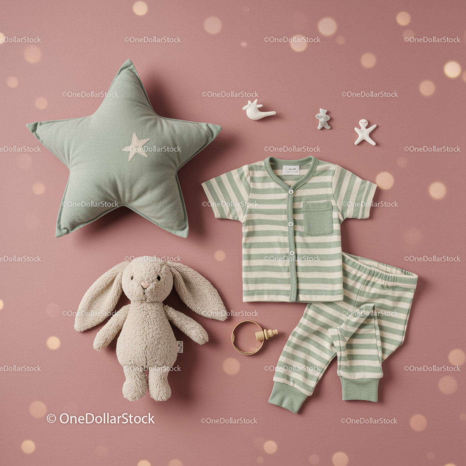 Soft baby pajamas with plush bunny and star pillow