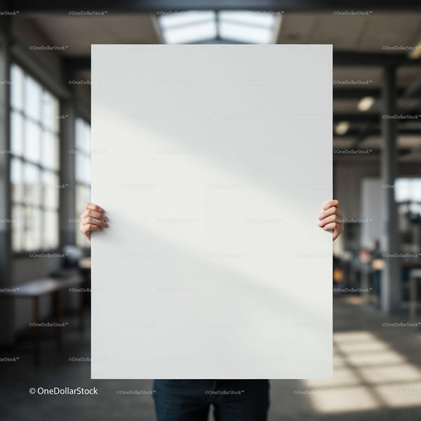 Person Holding Blank White Board in Modern Workspace JPG Mockup Image