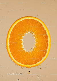 Fresh Orange Slice with Water Drops Closeup