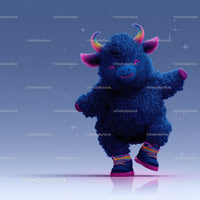 Colorful Fluffy Blue Llama Toy with Rainbow Horns in Playful Scene