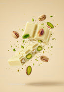 White Chocolate Bar with Pistachios in Midair