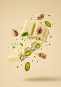 White Chocolate Bar with Pistachios in Midair