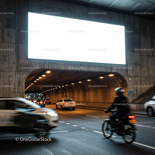 Evening traffic flow under urban concrete overpass JPG Mockup Image