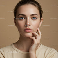 Portrait of a Young Woman with Clear Skin and Blue Eyes in Soft Lighting