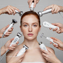Woman with Freckles Receiving Facial Treatment with Skincare Devices