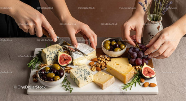 Deska serów z winogronami, figami i orzechami na degustację gourmet