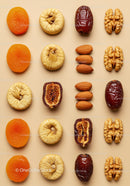 Neatly Arranged Dried Fruits and Nuts on Beige Surface