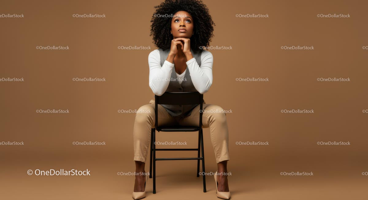 Stylish Confident Woman Sitting on Chair in Modern Studio