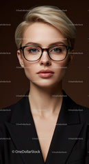 Elegant Woman Wearing Black Glasses with Short Blonde Hair