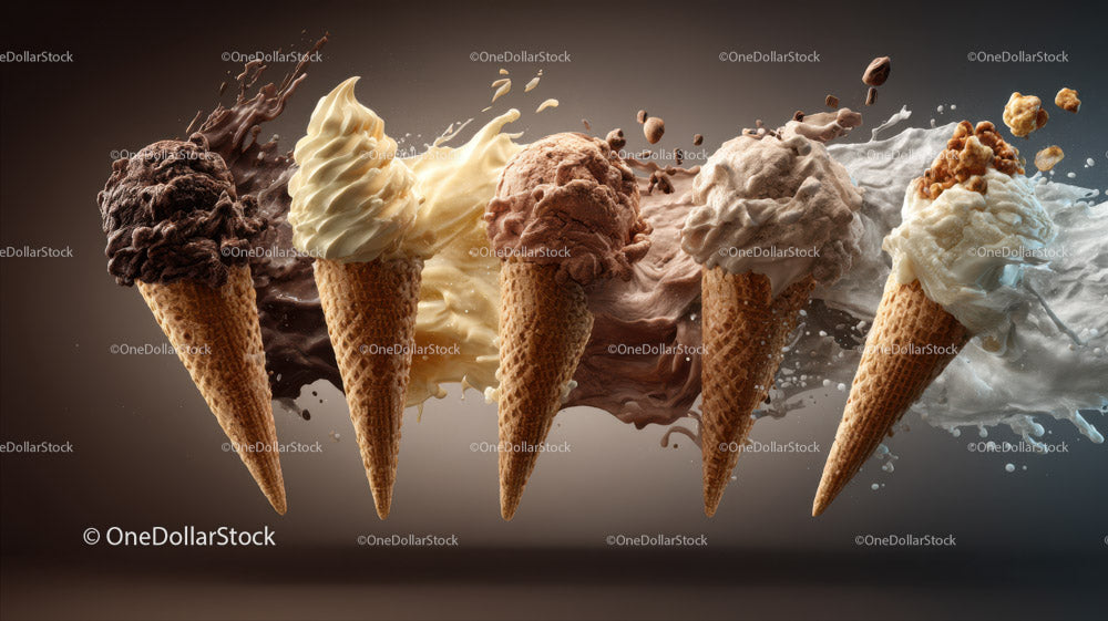 Assortment of Chocolate and Vanilla Ice Cream Cones with Sprinkles
