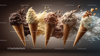 Assortment of Chocolate and Vanilla Ice Cream Cones with Sprinkles