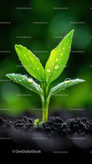 Fresh Green Seedling with Dew Drops in Natural Soil Landscape