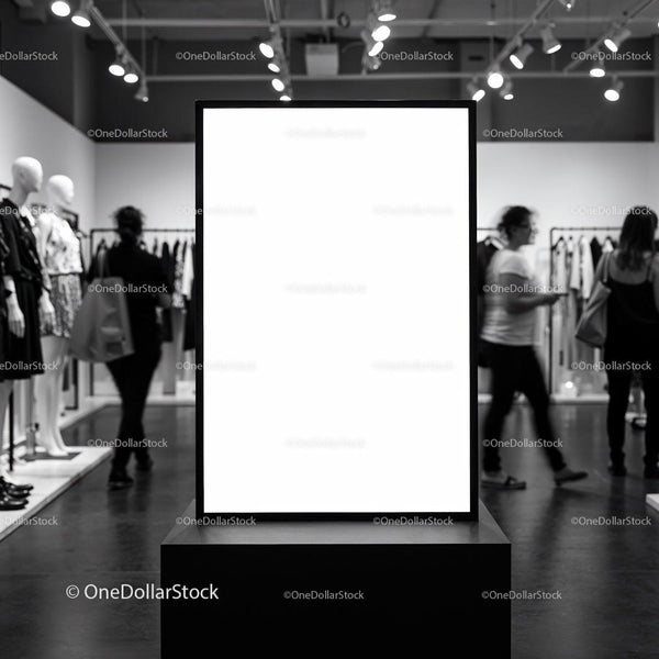 Blank Poster in Modern Fashion Boutique Interior JPG Mockup Image