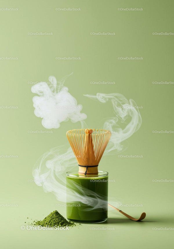 Tradycyjna bambusowa trzepaczka z świeżym proszkiem herbaty matcha