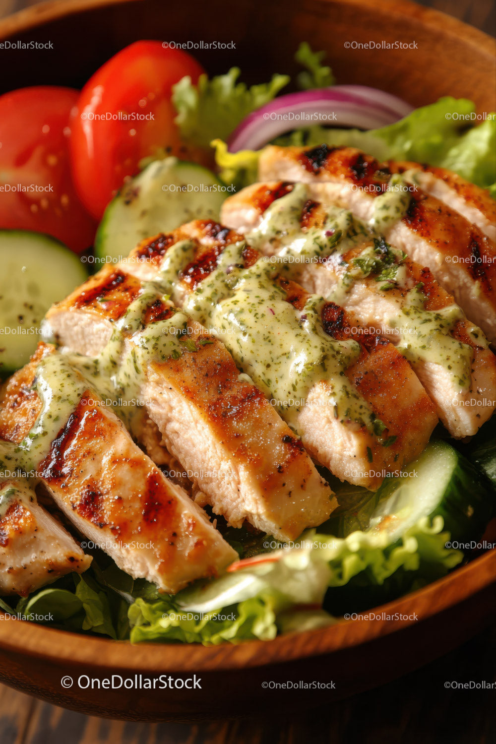 Grilled Chicken with Fresh Vegetable Salad and Herb Dressing