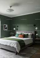 Modern Bedroom with Green Accent Wall and Stylish Decor