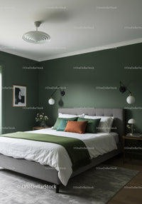 Modern Bedroom with Green Accent Wall and Stylish Decor