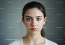 Portrait of Young Woman with Bright Blue Eyes in Modern Studio