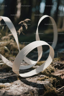 Close-up of White Plastic Ribbon Waste on Sandy Beach