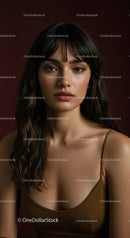 Portrait of a Young Woman with Long Hair Against a Dark Background
