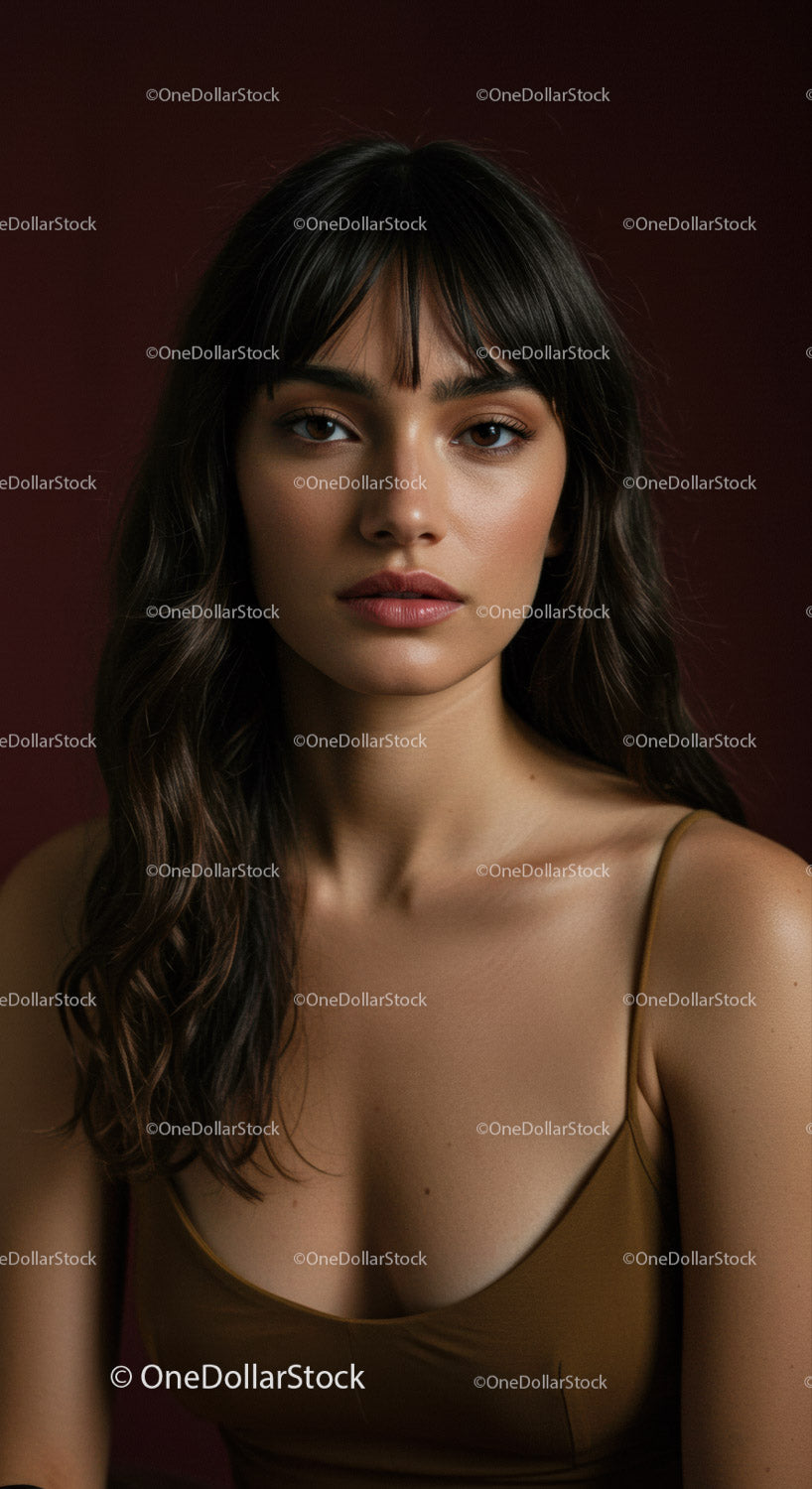 Portrait of a Young Woman with Long Hair Against a Dark Background
