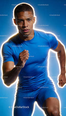 Focused young athlete sprinting with determination
